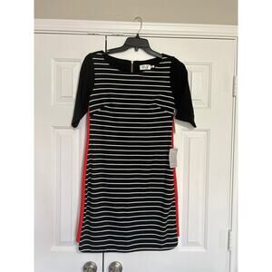 NWT Eliza J Striped Bodycon Shift dress Black Orange 3/4 sleeve Dress Size 10